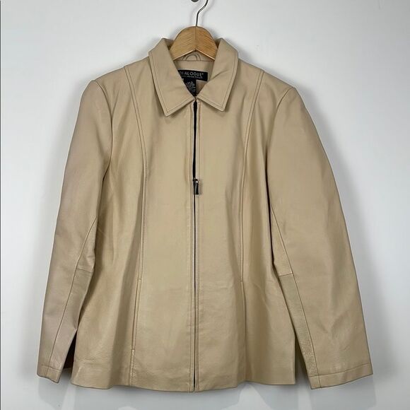 Dialogue Women’s Small Cream 100% Leather Jacket Full Zip Front Lined - Picture 1 of 6